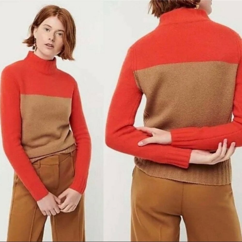 Sale j Crew Sweater Womens merino wool alpaca Colorblock Mockneck Supersoft